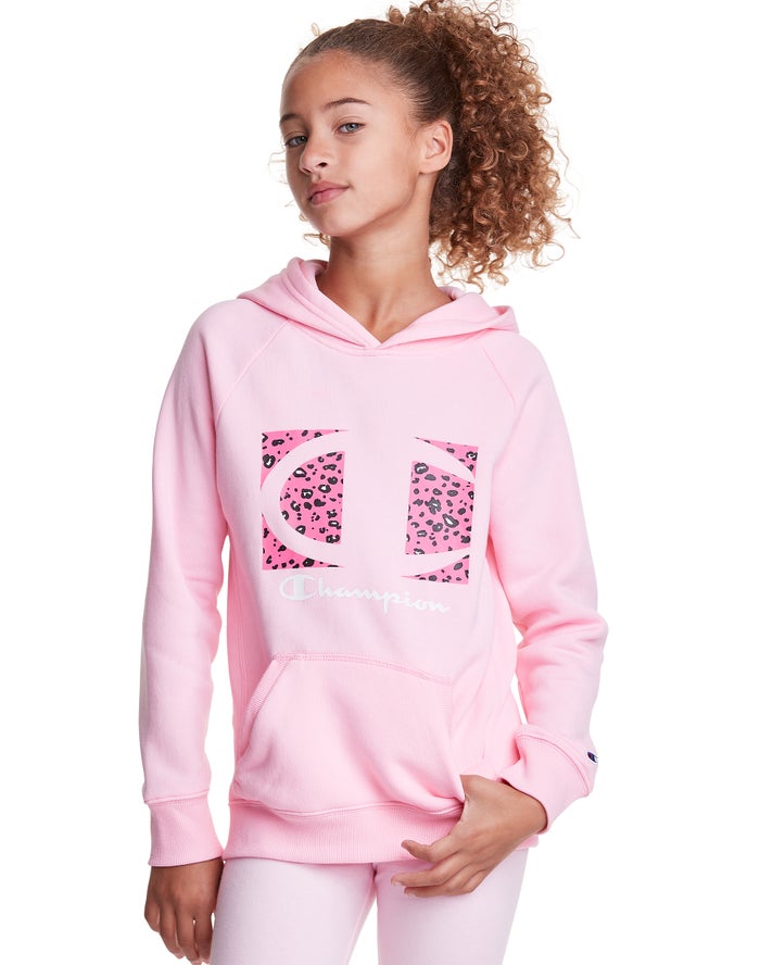 Sudadera Con Capucha Champion Niña - Fleece Raglan Leopard Knockout Logo ( Rosas ) 7352860-KJ